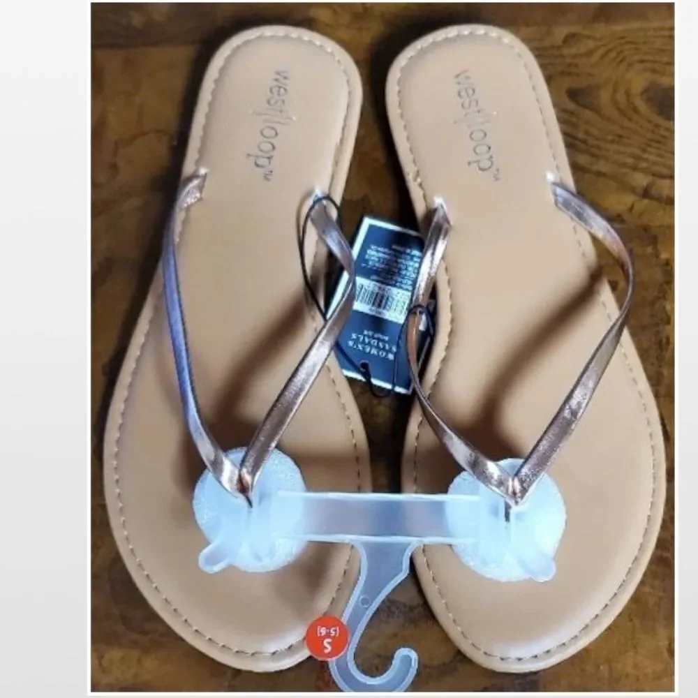 New Westloop Womens Flip Flops Gold Tan Slip On Shoes Small 5 6